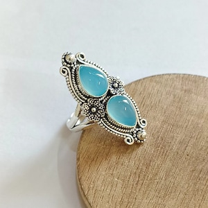 Blue Chalcedony Multi-Stone Ring, Handmade 925 Sterling Silver Statement Proposal Promise Ring Gift For Her.