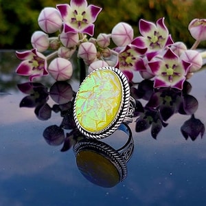 German Yellow Opal Doublets Glass Ring, Handmade 925 Sterling Silver Round Balls Design statement Promise Ring Gift For Her