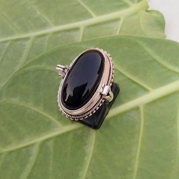Handmade Oval Black Onyx Secret Box Ring: 925 Sterling Silver