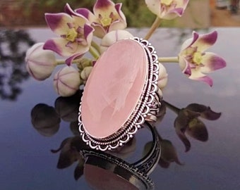 Oval Rose Quartz Ring: 925 Sterling Silver, January Birthstone