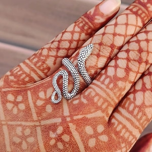 Women Solid Silver Snake Ring, 925 Sterling Silver Adjustable Bohemian Serpent Snake Dark Feminine Ring Gift For Her.