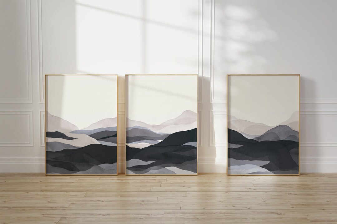 3 Piece Black and Gray Wall Art Set Bedroom Wall Artblack Etsy