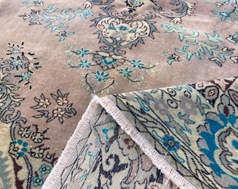 Turkish Rug  Hand Knotted Persian Rug  Antique Rug Oriental Pastel Rug - Runner Rug Unique Rug - Wool Vintage Rug Boho Rug 6.4x9.7 Ft Rug