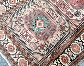 Mini Teppich Läufer Vintage Türkischer Teppich - Antiker Teppich Wollteppich - Persischer Teppich Handgewebter Wollteppich - Läufer Teppiche - Geomatric Teppich 100 x 150 cm