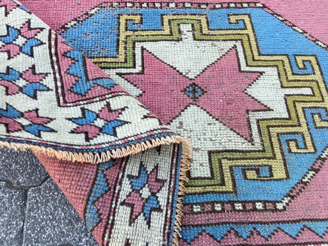 Hand-knotted Wool Turkish Rug: Pink Anatolian Vintage Persian Rug ...