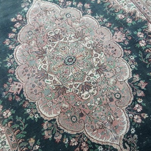 Persian Rug- Persian Blue Large Rug- Tribal Gabbeg Rug Pastel Rug- Turkish Pink Rug- Vintage Rug- Antique Rug- Old Rug- 6.7x10.5 Ft Rug