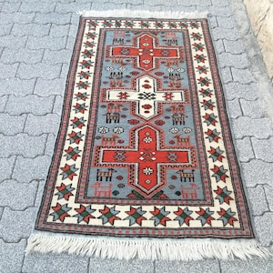 turkish rug vintage hand knotted rug- 3x5 persian rug- wool hand made rug- persian style rug- antique wool rug- aztec decor rug