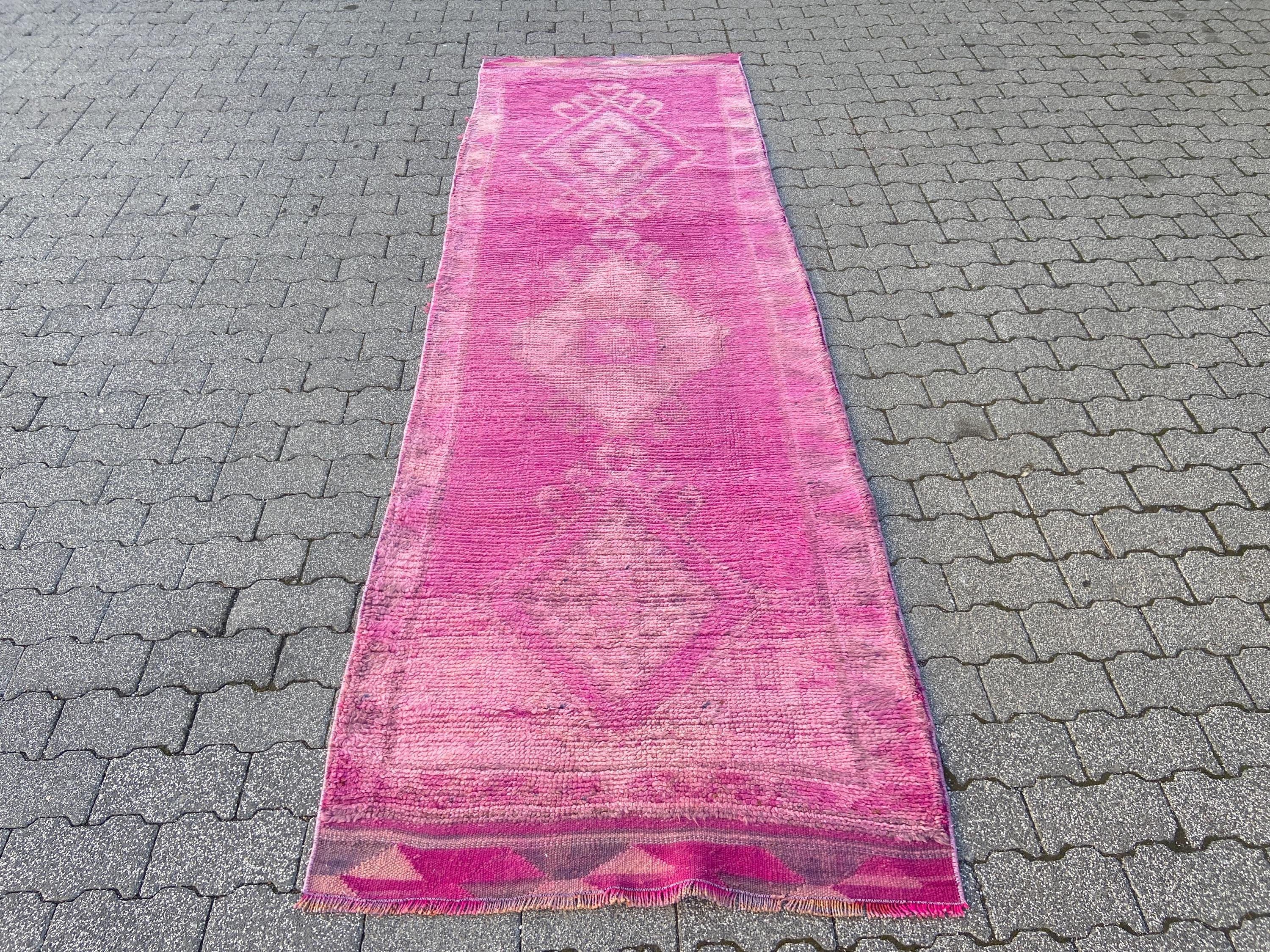 Pink Pastel Color Runner Rug - Vintage Persian Rug - Hand Knotted Rug ...