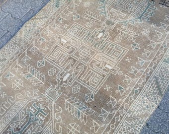 Turkish Rug Vintage Rug Persiani Rug Runner Rug Antique rug - Hand Knotted Old Rug Aesthetic Rug Neutral PAstel Rug Wool Rug 2.9x12.1 Ft Rug