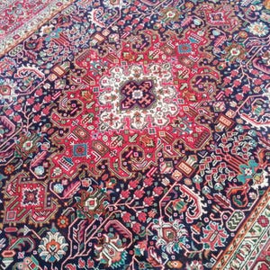 Vintage Antique Persian Rug- Large Rug- Area Rug- Red Blue Living Room Rug- Turkish Rug- Unique Aesthetic Rug- 6.3 X 9.6 Feet Rug