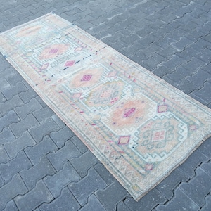 Persian Rug Runner Rug - Vintage Rug Turkish Rug - Antique Rug- Pastel Perfect Color Rug - Aesthetic Rug - Oushak Rug - 2.9 X 8.3 Ft Rug