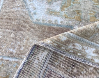 Turkish Rug Vintage Rug Persiani Rug Runner Rug Antique rug - Hand Knotted Old Rug Aesthetic Rug Neutral PAstel Rug Wool Rug 3.6x6.6 Ft Rug