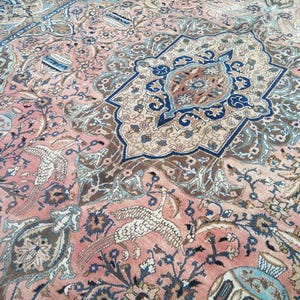 Tapete Oushak antigo grande: Tapete persa de lã feito à mão 12,5x9,61 pés Tapete - Tapete envelhecido vermelho azul - Tapete persa antigo Tapete turco da Anatólia