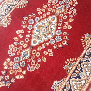 Tapete persa vintage: tapete vermelho com decoração floral oriental, 1,1 x 1,9 m - tapete de lã - tapete persa em tons pastéis - tapete de corredor - tapete estilo turco