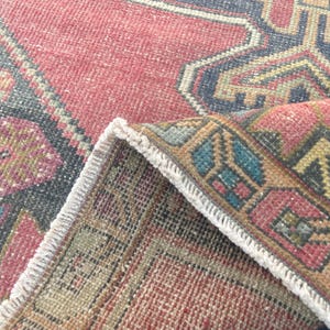Turkish Rug Vintage Runner Rug - Persian Rug Hall Way Rug - Oriental Turkish Rug Oushak rug - Pastel Red BLue rug Wool Rug 3.9x8.7 Ft