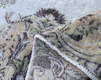 Large Hand-Knotted Persian Rug 6.3x9.6 ft - Antique Oriental Boho Rug - Turkish Rug Unique Rug - Wool Oushak Rug Bohemian Area Rug
