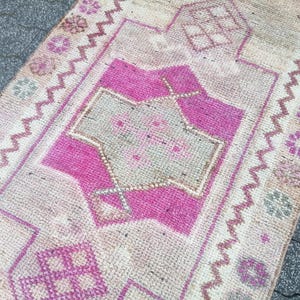 Vintage Persian Runner Rug: Handmade Wool Rug , 2.6x12.9 Ft Rug - Pastel Color Pink Rug Turkish Rug - Aesthetic Decor Modern Rug Luxury Rug