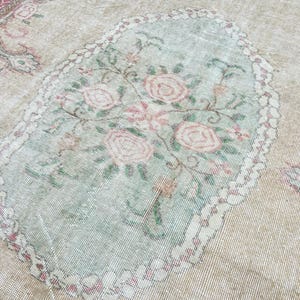 Tapete turco antigo Oushak feito à mão: tapete floral pastel (2,0 x 3 m), tapete grande, tapete persa, tapete de design exclusivo, tapete para sala de estar