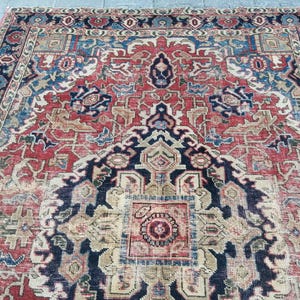 Persian Rug Aesthetic Decor Rug - Unique Turkish Rug - Red Blue Rug Aged rug - Hand Woven Rug - Wool Persian Old Rug  4.1x5.9 Ft rug