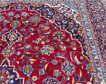 Persian Rug Red Blue Wool rug - Antique Rug - Oversize Rug - Vintage Persian Rug - Oriental Rug Turkish Rug Bedroom Rug 8.1x11.3 Ft Rug