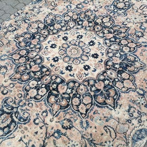 Persian Rug Oushak Rug Wool Rug - Rug For Living room - Antique Persian Rug - Vintage Turkish Rug - Blue Floral Garden Rug 5.8x8.9 Ft Rug