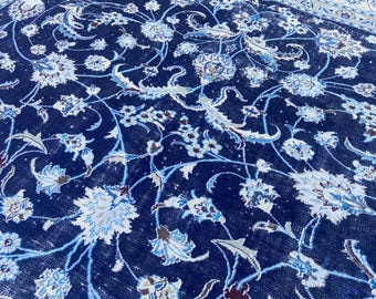 Large Hand-Knotted Oushak Wool Rug: 9.3x12.9 ft. Vintage Persian Rug - Oversize Blue Perfect Rug - Antique Persian Rug Area Rustic Rug