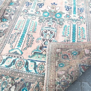 Vintage Persian rug- Oushak Handmade rug- Turkish rug- Persian Large rug- Turkish Floral rug- Turkish oushak rug- 4.1x6.5 Feet Rug