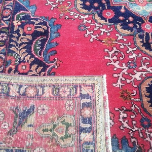 Vintage Persian Red Rug: Handmade Oriental Area Rug 6.4x9 Ft Rug Antique Persian Rug - Wool rug - Hand Woven Rug Oversize rug Old Rug