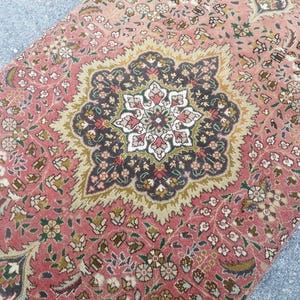 Red Floral Persian Runner Rug - Vintage Turkish Area Rug (3.9x9.6 ft) Old Wide Runner Rug - Antique Persian Rug Red Aged Rug Kitchen Rug