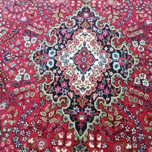 Persian Rug- Vintage Rug- Area Hand Made Rug- Red Floral Large Rug- Persian Oversize Rug- Unique Rug- 6x9.6 Ft Rug- Pastel Muted Rug
