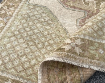 Türkischer Teppich Vintage Perserteppich Läufer Antiker Teppich Handgeknüpfter alter Teppich Ästhetischer Teppich Beige 100x160 cm Wollteppich 60x60 cm