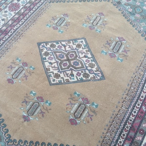 Tapete persa - Tapete de lã trançado à mão - Tapete de corredor - Grande tapete turco vintage Oushak: 6,6 x 9,6 pés. Tapete oriental pastel - Tapete antigo -