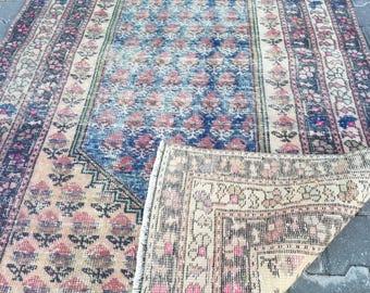 Hand made Rug Turkish Rug - Vintage Rug - Antique Rug - Oriental Rug - Runner Rug Wool Rug - Handwoven Rug - Oushak Rug 4.1x7.3 Ft Rug