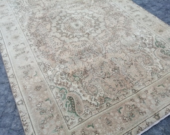 Neutral Hand Woven Wool Rug - Vintage Persian Rug Runner Rug - Area Large Rug Turkish Rug Antique Persian Rug Saloon Rug 6.3x9.2 Ft Rug
