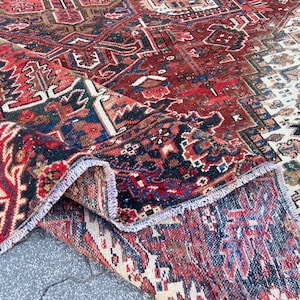 Hand-Knotted Wool Persian Rug 7.7x9.4 ft - Vintage Turkish Area Rug - Antique Heriz Rug - Vintage Persian Rug - Living Room Oriental Rug