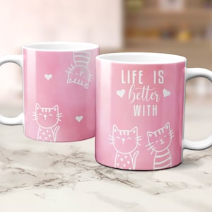 Cricut Mug Press SVG Template pour feuille d’encre infusible, la vie est meilleure avec Cat Full Mug Wrap SVG, cat mug press svg