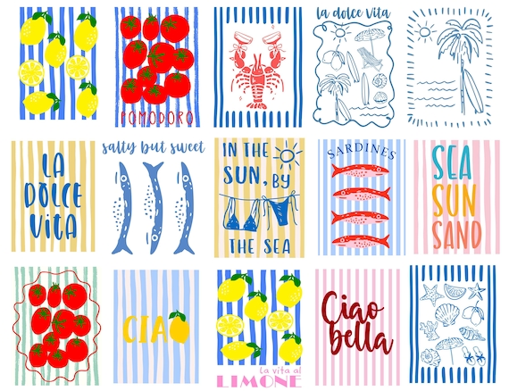 Summer Png, Coastal Clipart Bundle, La Dolce Vita Png, Mediterranean Summer Png SVG Bundle, Italian Coastal Clipart