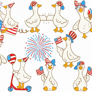 4. Juli Gans PNG, lustiger 4. Juli Png, Retro Unabhängigkeitstag, trendiges Design, niedliche amerikanische Gans, Amerika Png, Sublimationsdateiset