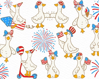 4th Of July Goose PNG,Funny 4th of July Png, Retro Independence day, trendy design, Cute American Goose, America Png , Sublimation File Set