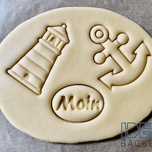 Cookie cutter set lighthouse 10 cm, anchor 9.5 cm, Moin 7.5 cm, 3-piece, various colors possible Cookie cutter for cookies biscuits dough