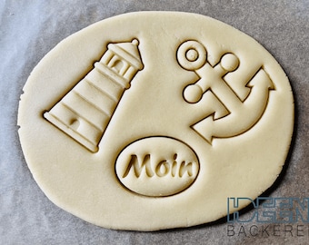 Cookie cutter set: Lighthouse (10 cm), Anchor (9.5 cm), Moin (7.5 cm), 3-piece, various colors available. Cookie cutter for cookies and dough.