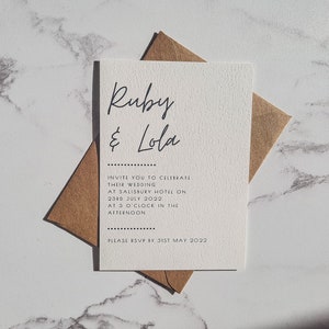 Wedding Invitation Suite, Modern Wedding Invites, Minimalist Wedding Invitations Suite, Printed 5 x 7 inch Classic Wedding Invitation