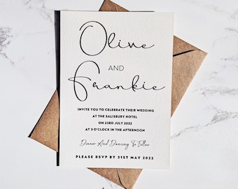 Classic Wedding Invitation, Minimal Wedding Invitation Suite, Classic Wedding Invites, Modern Wedding Invitations, Printed 5 x 7 inch