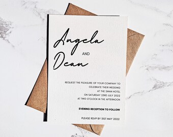 Classic Wedding Invitation, Minimal Wedding Invitations, Simple Wedding Invites, Modern Wedding Invitation Suite,  Printed 5 x 7 inch