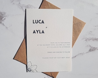 Modern Wedding Invitations, Minimalist Wedding Invitation Suite, Floral Classic Wedding Invitation, Simple Wedding Invites, 5 x 7 inch