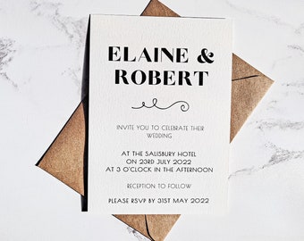 Classic Wedding Invitation, Modern Wedding Invitation Suite, Simple Wedding Invite, Minimal Wedding Invitation Template, Printed 5 x 7 inch