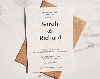 Modern Wedding Invitation,  Minimalist Wedding Invitation Suite, Printed 5 x 7 inch Wedding Invitations, Classic Wedding Invitation