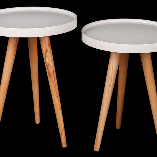 Round Wooden Side Table Etsy