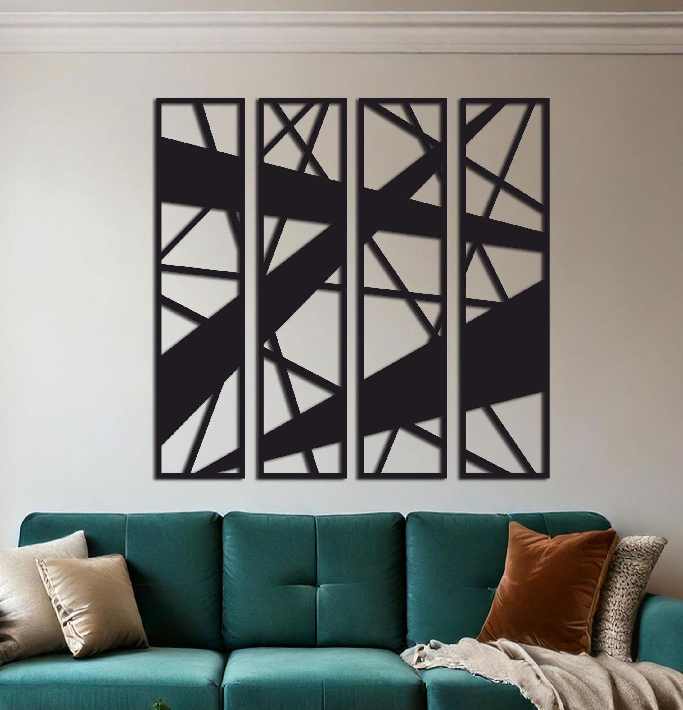 4 Piece of Geometric Wood Wall Art Set | Unique Wall Decor | Geometric ...