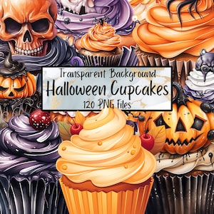 Halloween Cupcake Watercolor Cartoon Clipart Bundle 120 PNG -  Fall Food Images, Transparent Background, Digital Download, Commercial Use